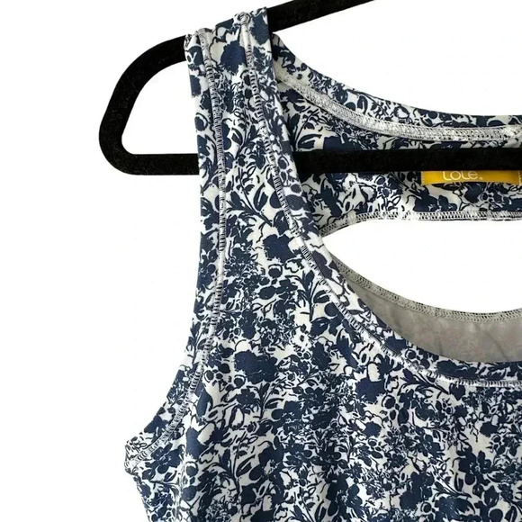 LÖLE NWOT SLEEVELESS ASYMMETRICAL ATHLETIC DRESS NAVY BLUE DITSY PRINT | LARGE - Picture 5 of 10